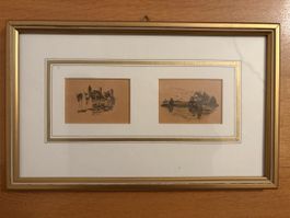 Rapperswil, Schloss und Seepromenade, 2 kl. Stiche gerahmt