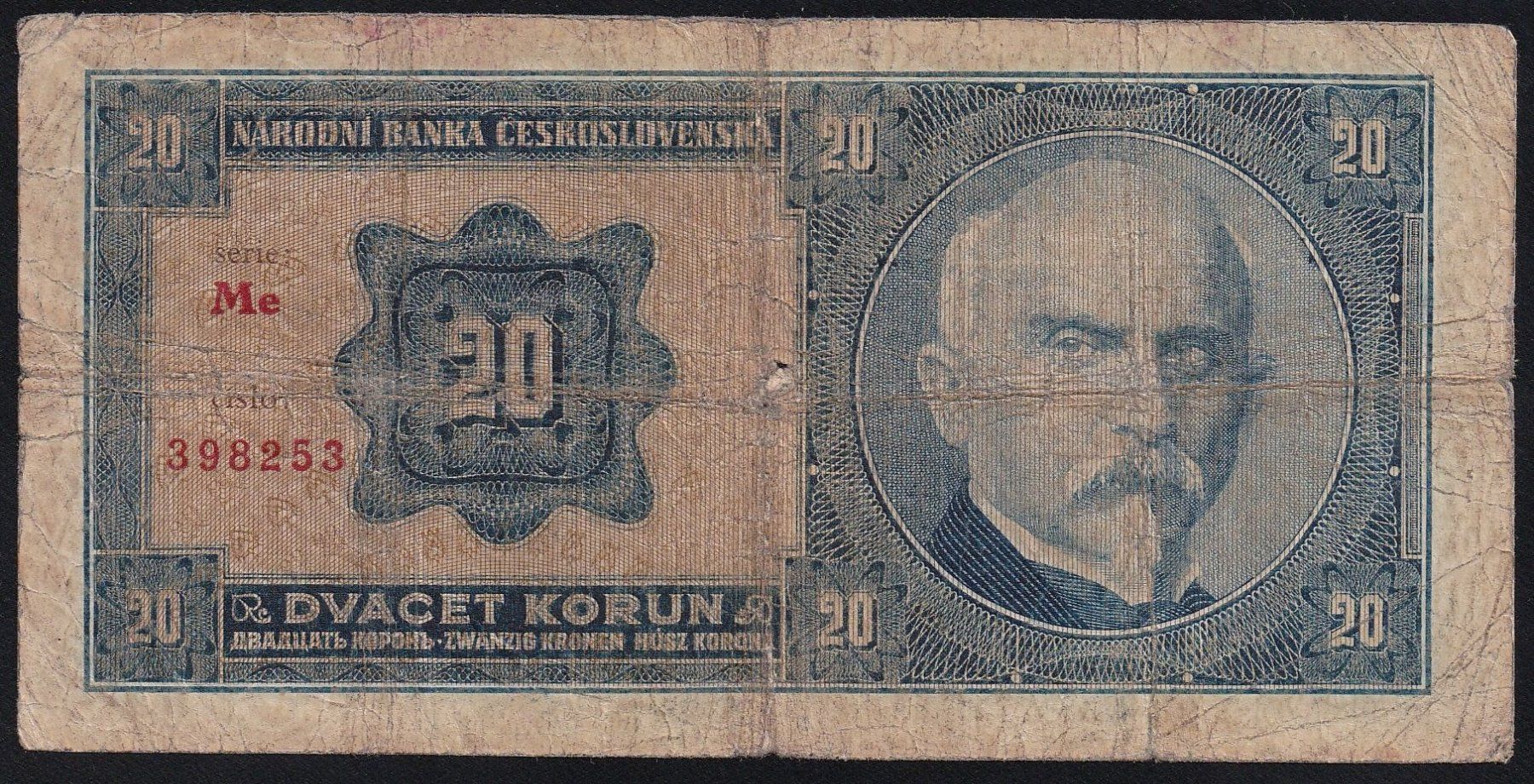 Banknoten: Tschechoslowakei 20 Korun 1926 – Gebraucht aus Brugg AG von banknoten_muesli