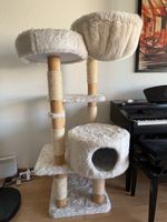 Cat tree multi-level beige plush scratching posts used