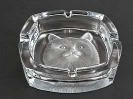 CRISTAL D'ARQUES Kristall-Aschenbecher Katze Vintage