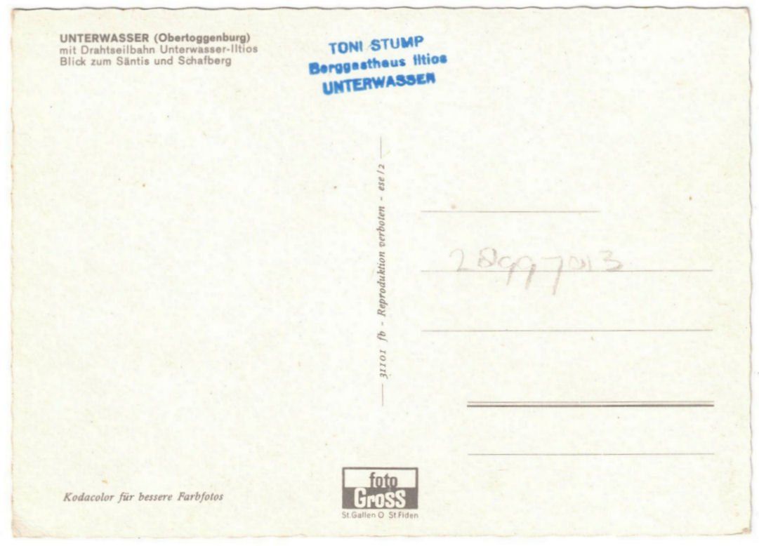 Cartoline postali: Unterwasser - Standseilbahn Iltios – Usato da Binningen venduto da Mountainrider 1