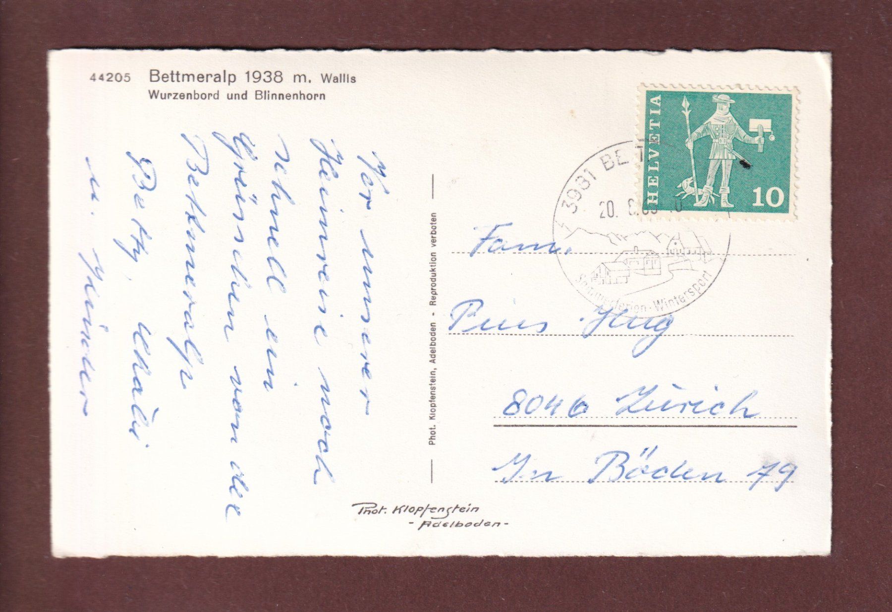 Cartoline postali: BETTMERALP - 1966 – Usato da Pully venduto da nicecards 1