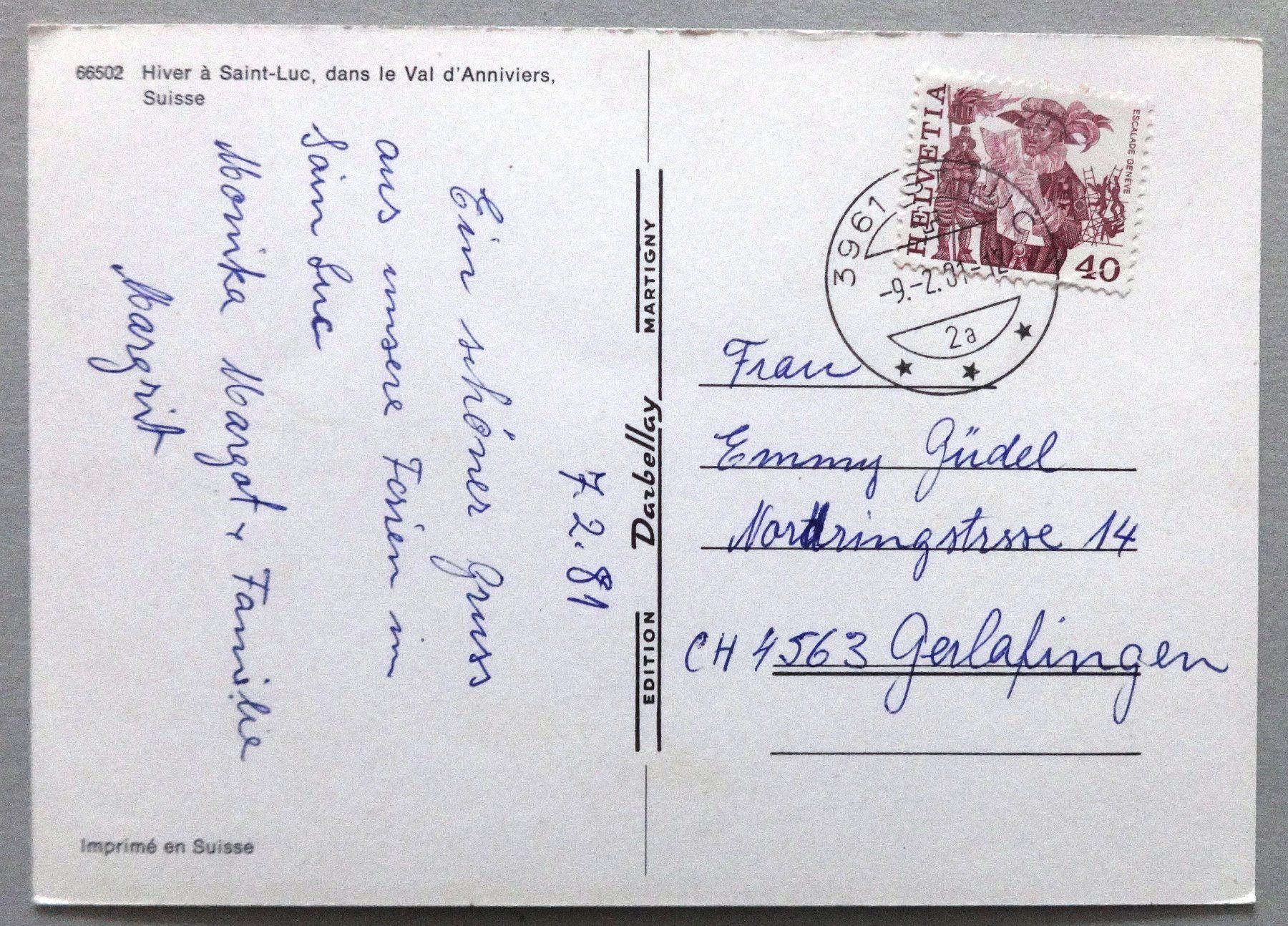 Cartoline postali: Hiver à Saint-Luc, Val d' Anniviers – Usato da Fétigny venduto da Billy2miny 1