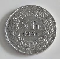 1/2 Franken 1951 Helvetia Sammlermünze guter Zustand