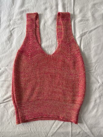 Hand-Knitted Pink Summer Top, Sleeveless, Size Medium