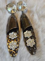 Vintage Exzentrische Ohrclips Metall/Strass, 70er Jahre