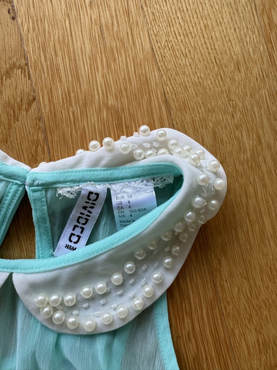 H&M Top: Mintfarbenes Sommertop Gr. 34 Perlenkragen – Usato da Davos Wolfgang venduto da glo_6dm2 2