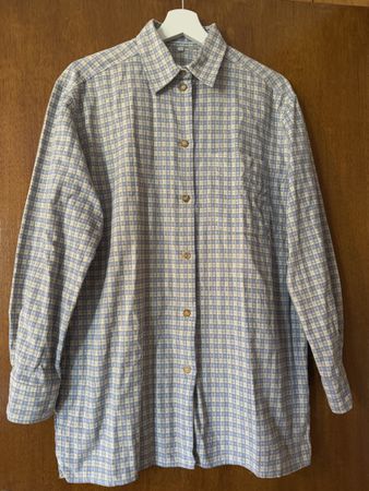 Chemise vintage bleu/beige carreaux velours côtelé, t.38/M
