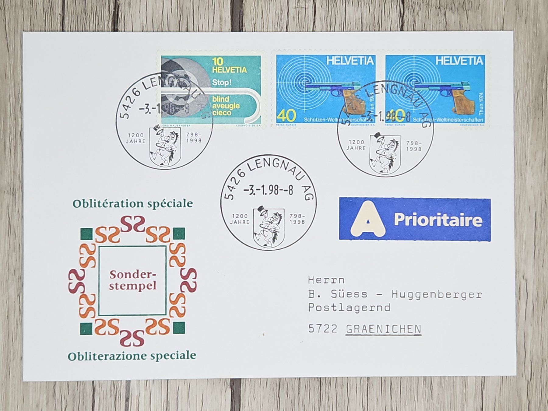 Tutti i francobolli: CL11 Enveloppe + Timbre Suisse 1998 – Usato da Cousset venduto da Patrick_Collections