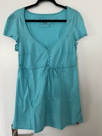 edc Bluse türkis kurzarm mit Knopfleiste Gr. L