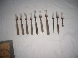 Gabel Set 10 Stuck alt antik Vintage Holzausfuehrun...