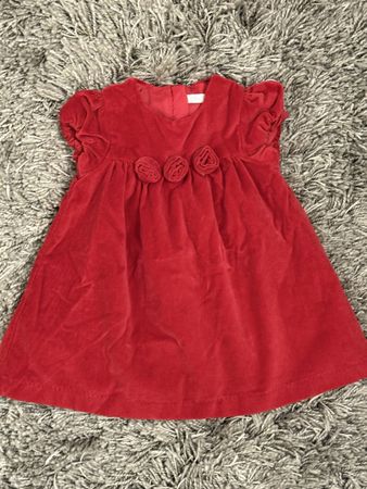 Festliches rotes Samtkleid mit 3D-Rosen – Grösse 74