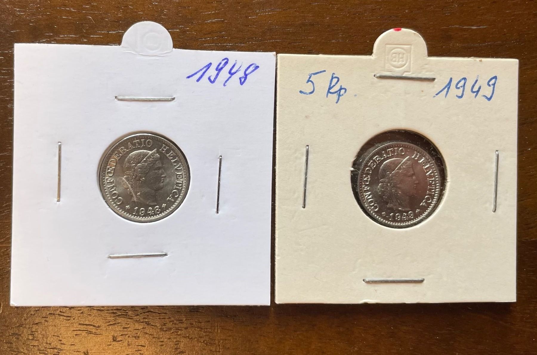Tutti le monete: Top Zustand 5 Rappen 1948 + 1949 – Nuovo (secondo la descrizione) da Baar venduto da bricksandmore