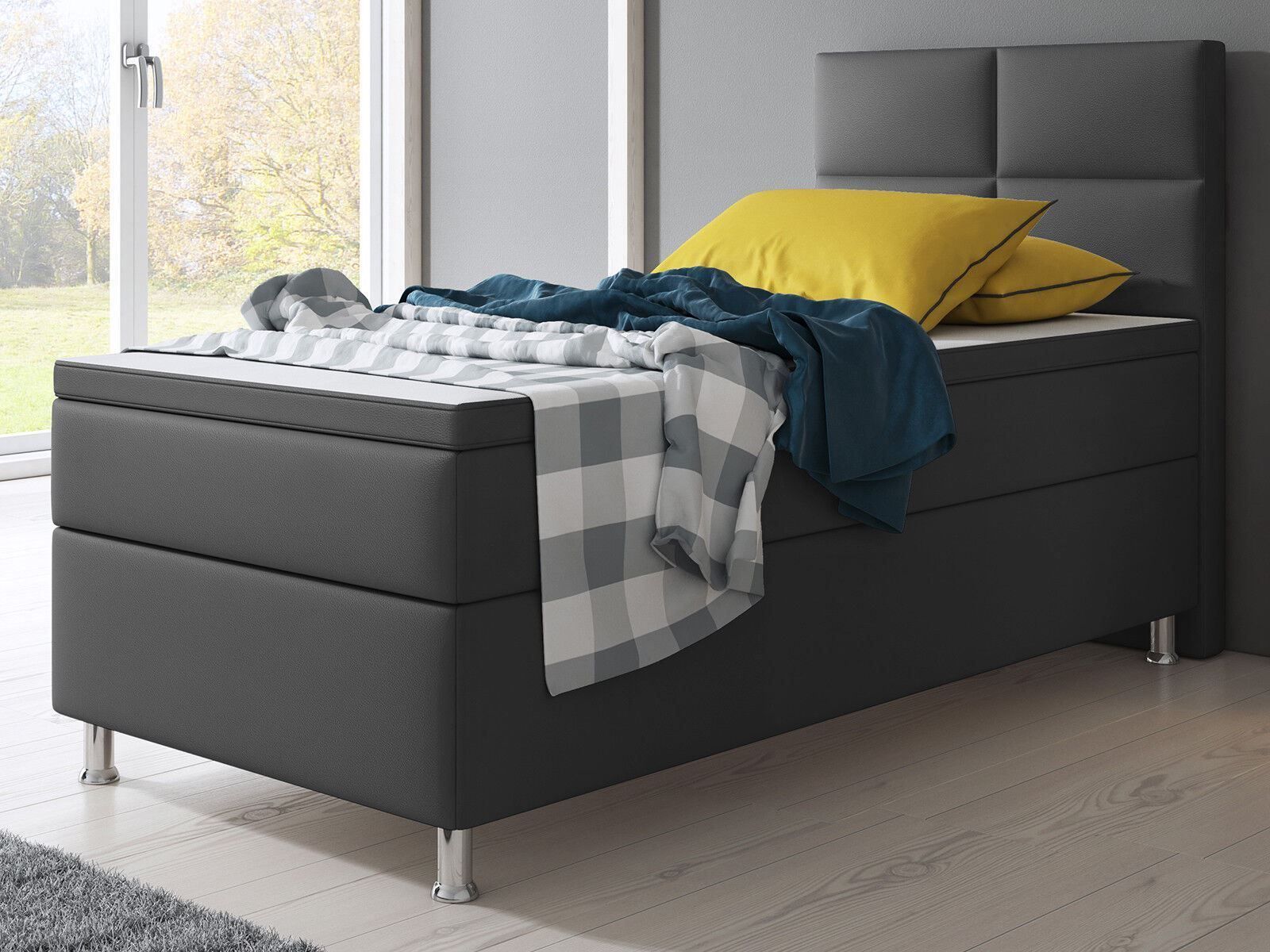 Betten: Boxspringbett 90x200 KL Anthrazit Hotelbett Einzelbett Bett – Neu und originalverpackt aus Wallenwil von toesstal-vertrieb 2