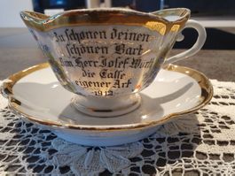 Antike Barttasse/Schnauz Tasse, 1912, Goldrand, Top!