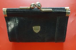 BALLY Geldbörse Schwarz Leder mit Bügelverschluss 9cm
