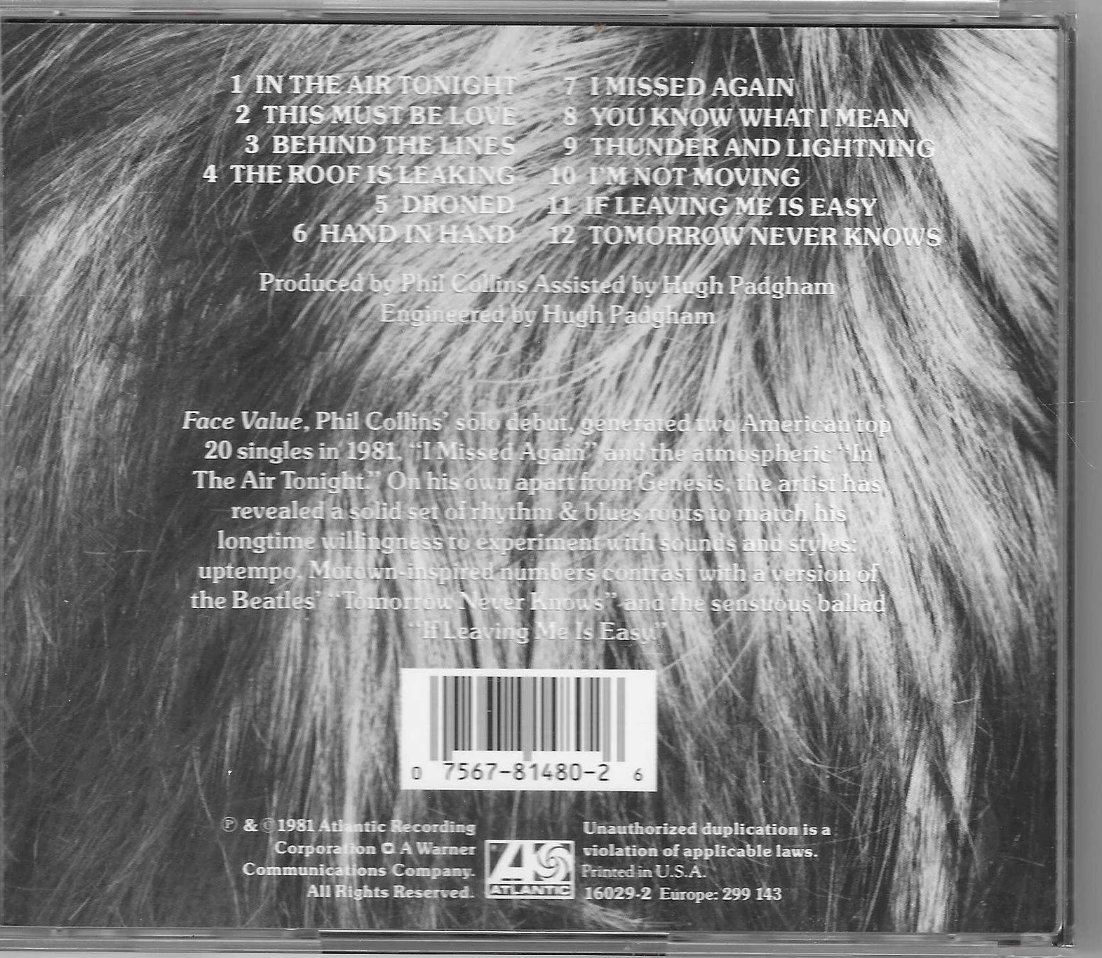 CDs: PHIL COLLINS  -  FACE VALUE – Gebraucht aus Bex von Giorgiob 1