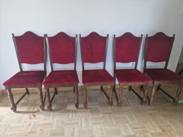 Ensemble de 5 chaises  ancien velours rouge