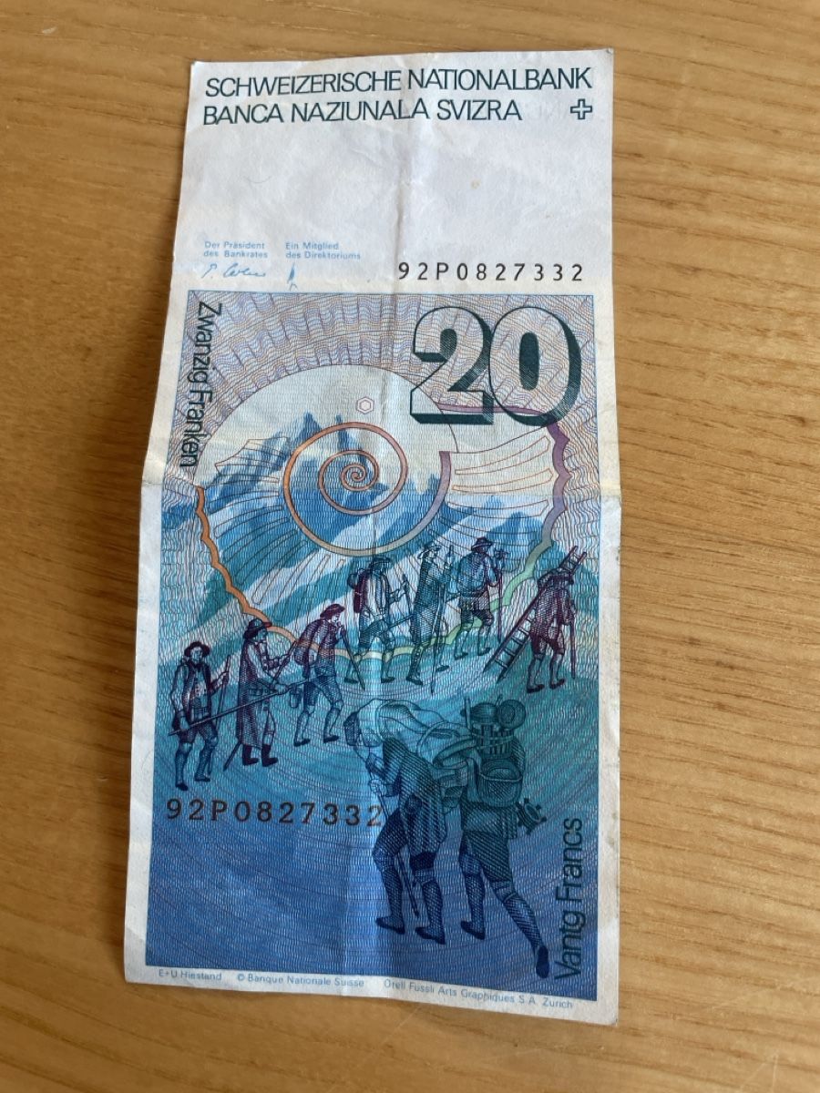 Banknoten: 20 Franken Note Schweiz 6. Serie – Gebraucht aus Wattwil von Weinachtsmann 1