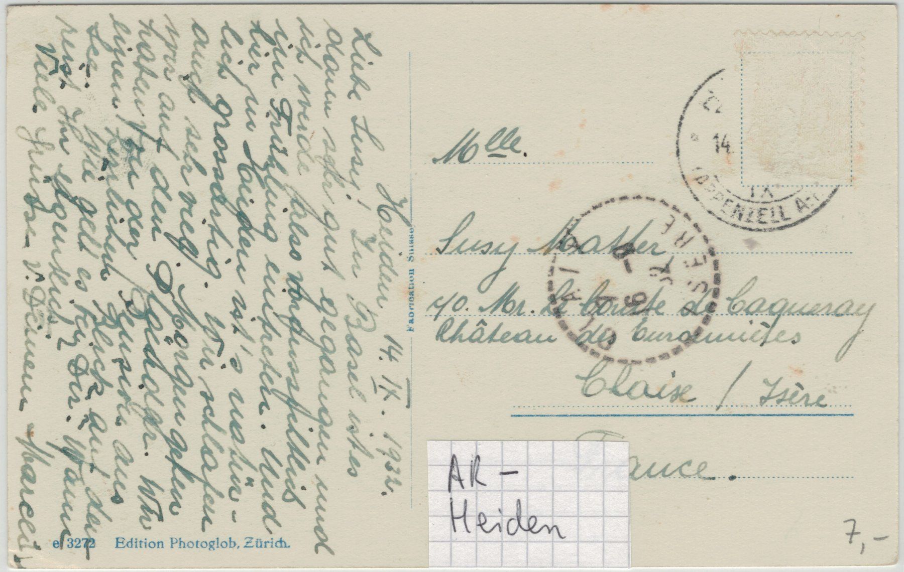 Cartoline postali: AR 28 HEIDEN 1932 – Usato da Fribourg venduto da philafri 1