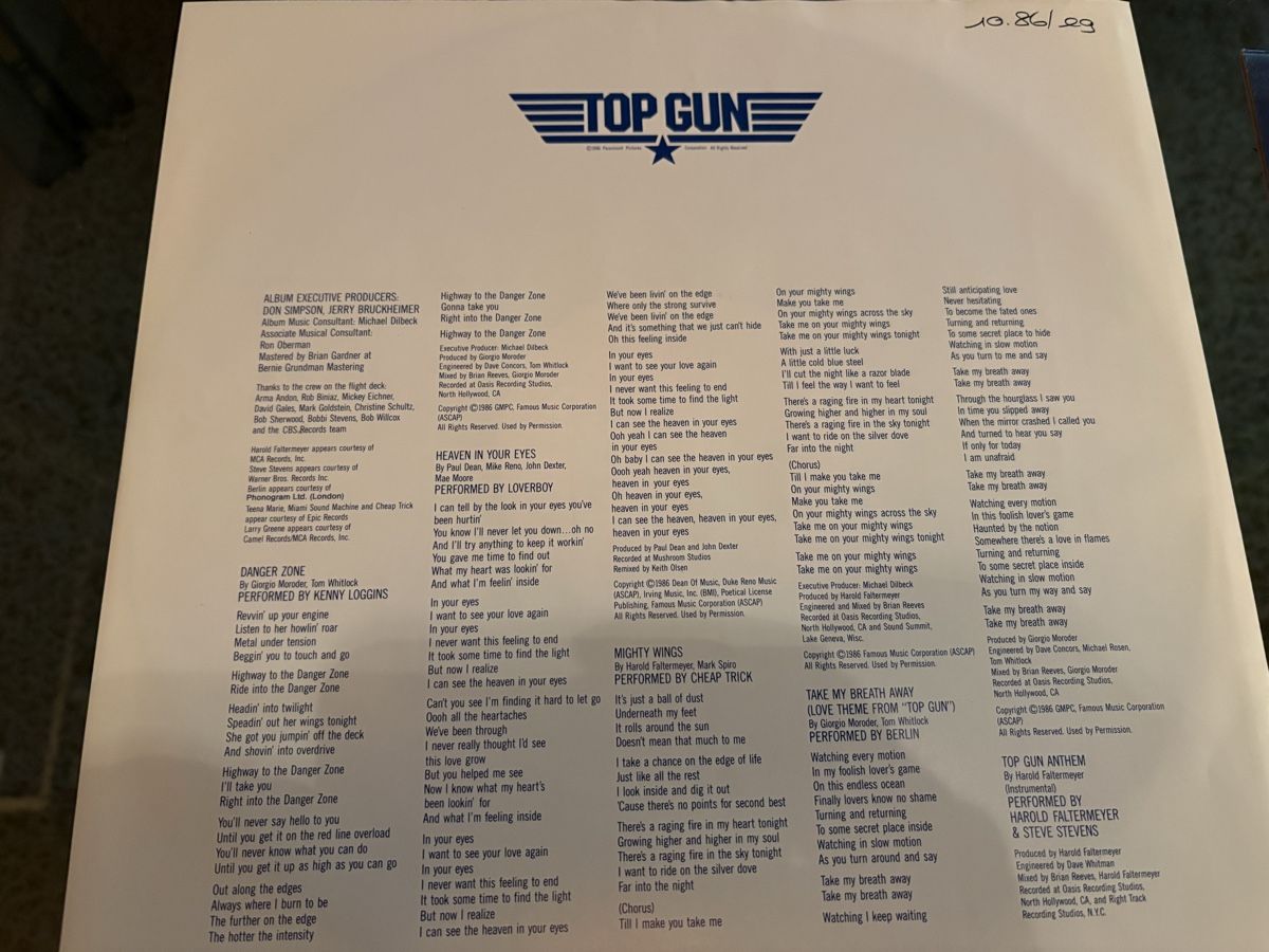 Dischi in vinile: VINYL top gun soundtrack – Usato da Herzogenbuchsee venduto da warrior77 3