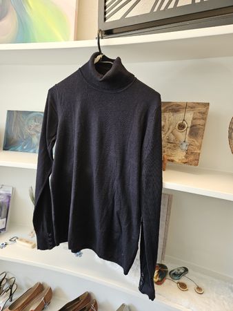 Rollkragenpullover Taifun schwarz mit Knöpfen Gr M