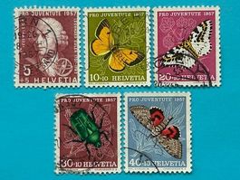 🤸 Pro Juventute Satz 1957 Euler + Insekten Nr.: 168-172 🦋