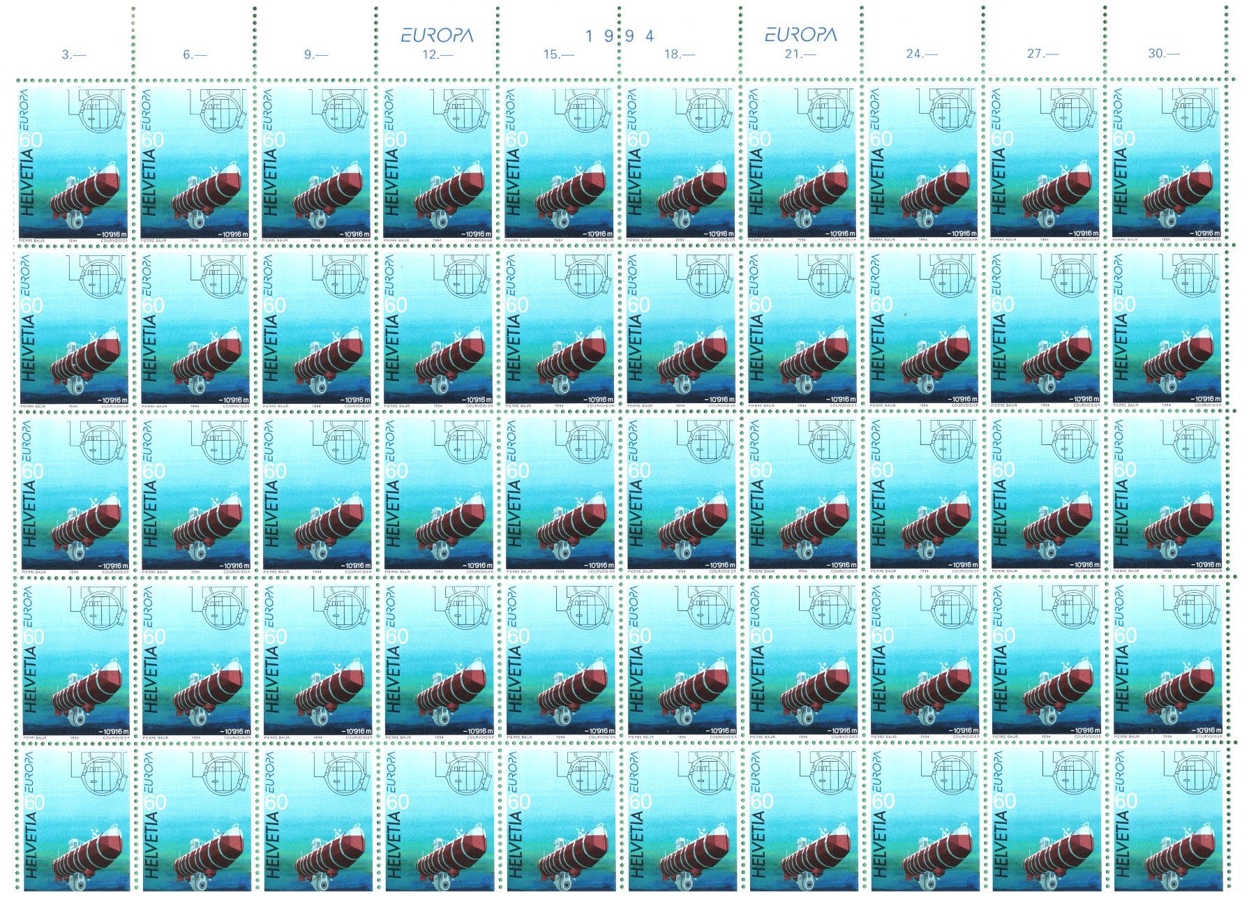 Tutti i francobolli: 1994  Bogen  Europa   60 Rappen   Entdeckungen    postfrisch – Nuovo (secondo la descrizione) da Mellingen venduto da Ginger