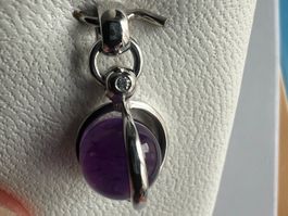 Anhänger 750 Weissgold mit Amethyst (8 mm) und 1 Brillant
