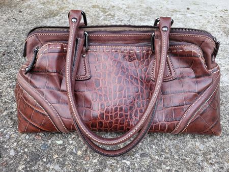 Echt- Leder Handtasche im Kroko-Look, Top Zustand! braun