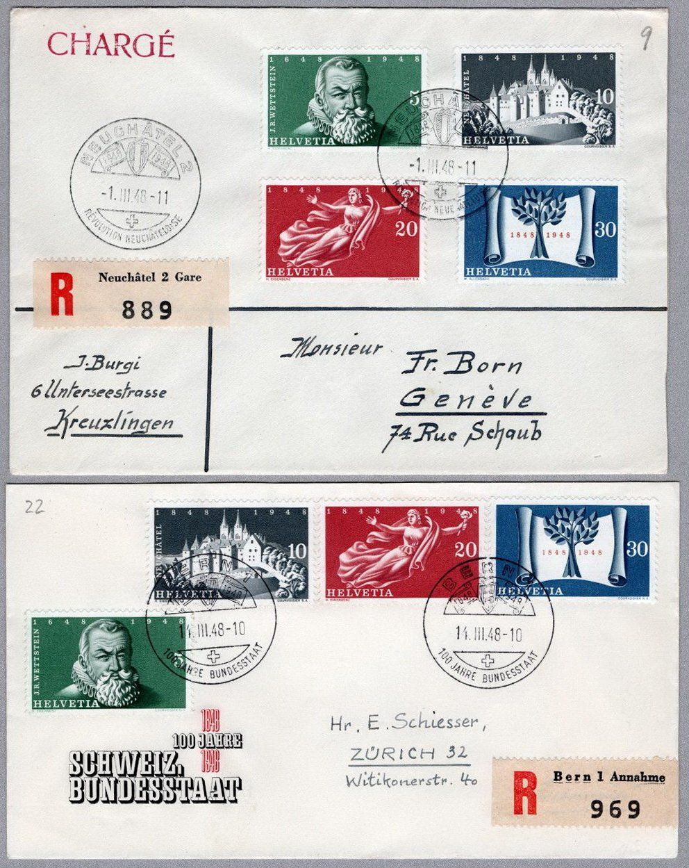 Buste & buste per spedizione: Schweiz 1948 2 R-Briefe – Usato da Vilters venduto da Jere3943