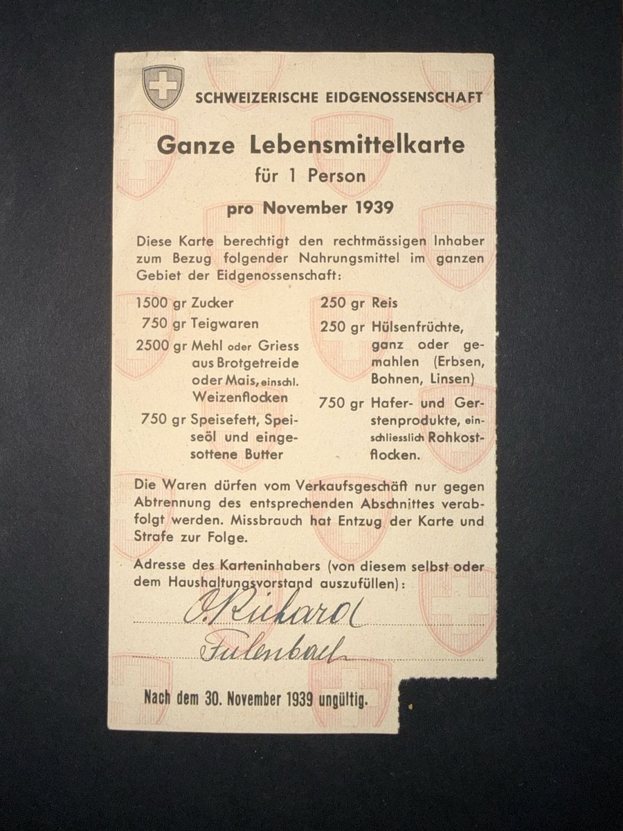 Documenti: Rationskarte Lebensmittel 1939 – Usato da Grenchen venduto da Bastet007