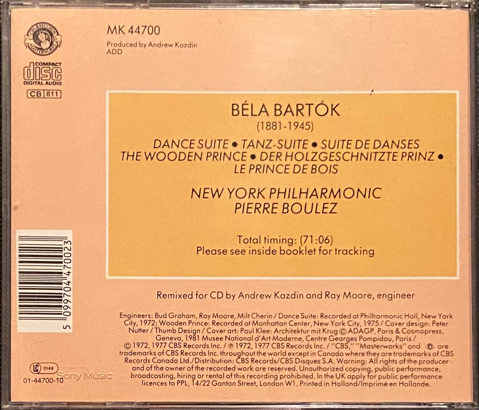 CD: Pierre Boulez CD BÉLA BARTÓK Der Holzgeschnitzte Prinz – Usato da Luzern venduto da Lycka 1