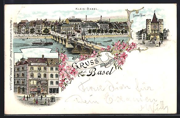 Ansichtskarten: Litho Basel, Hafenpartie m. Dampfer, Spa – Gebraucht aus Berlin von bartko-reher