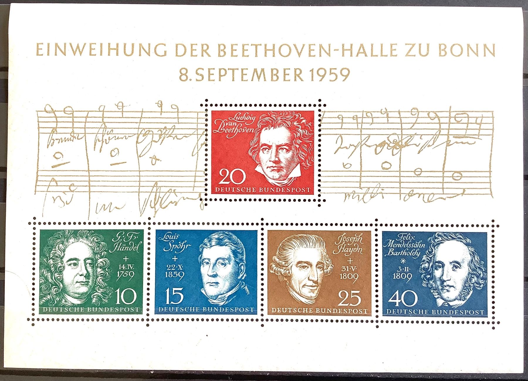 Tutti i francobolli: BRD - 1959 Beethoven Block ** Mi-n.2 – Nuovo (secondo la descrizione) da Liestal venduto da Skunk02