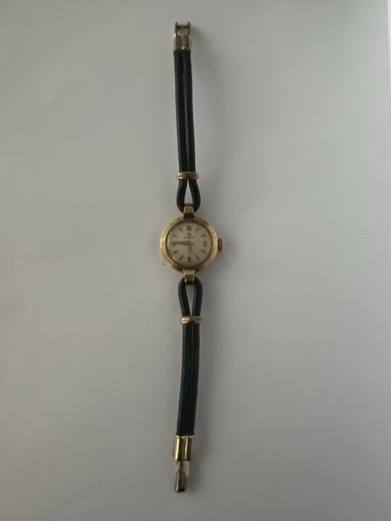 Omega Damenuhren Gold Lederarmband Omega Damenuhr Quartz, Vintage