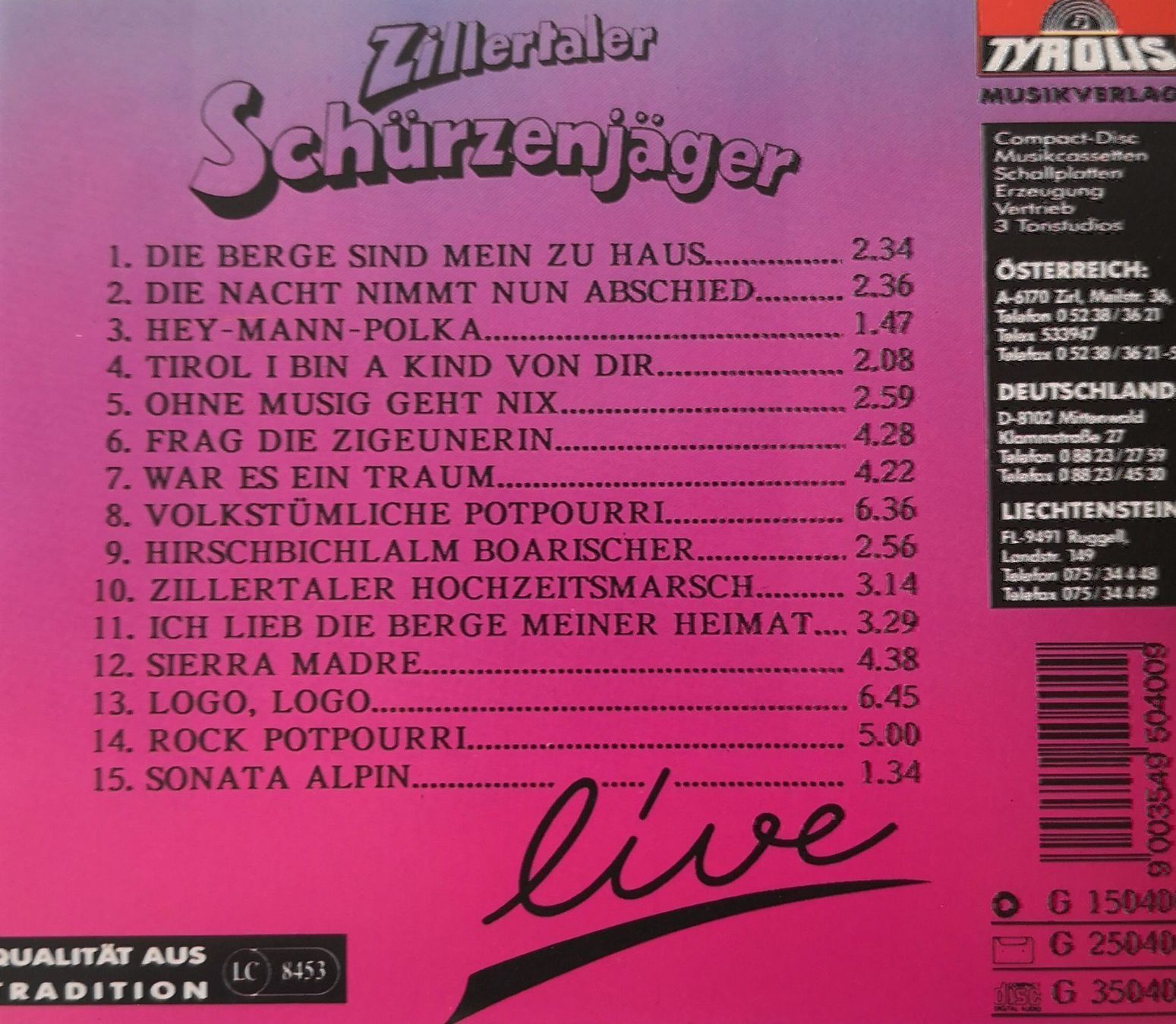 CD: ZILLERTALER SCHÜRZENJÄGER - LIVE - CD – Usato da Greifensee venduto da scharmant 1