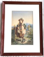 Antike handkolorierte Lithografie - 19. Jh - Hirte
