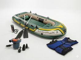 Intex Seahawk 3 Schlauchboot + 12V Auto-Pumpe + Schwimmweste