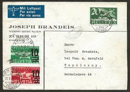 Flugpost Schweiz 1938 Zürich Wien Belgrad Luftpost