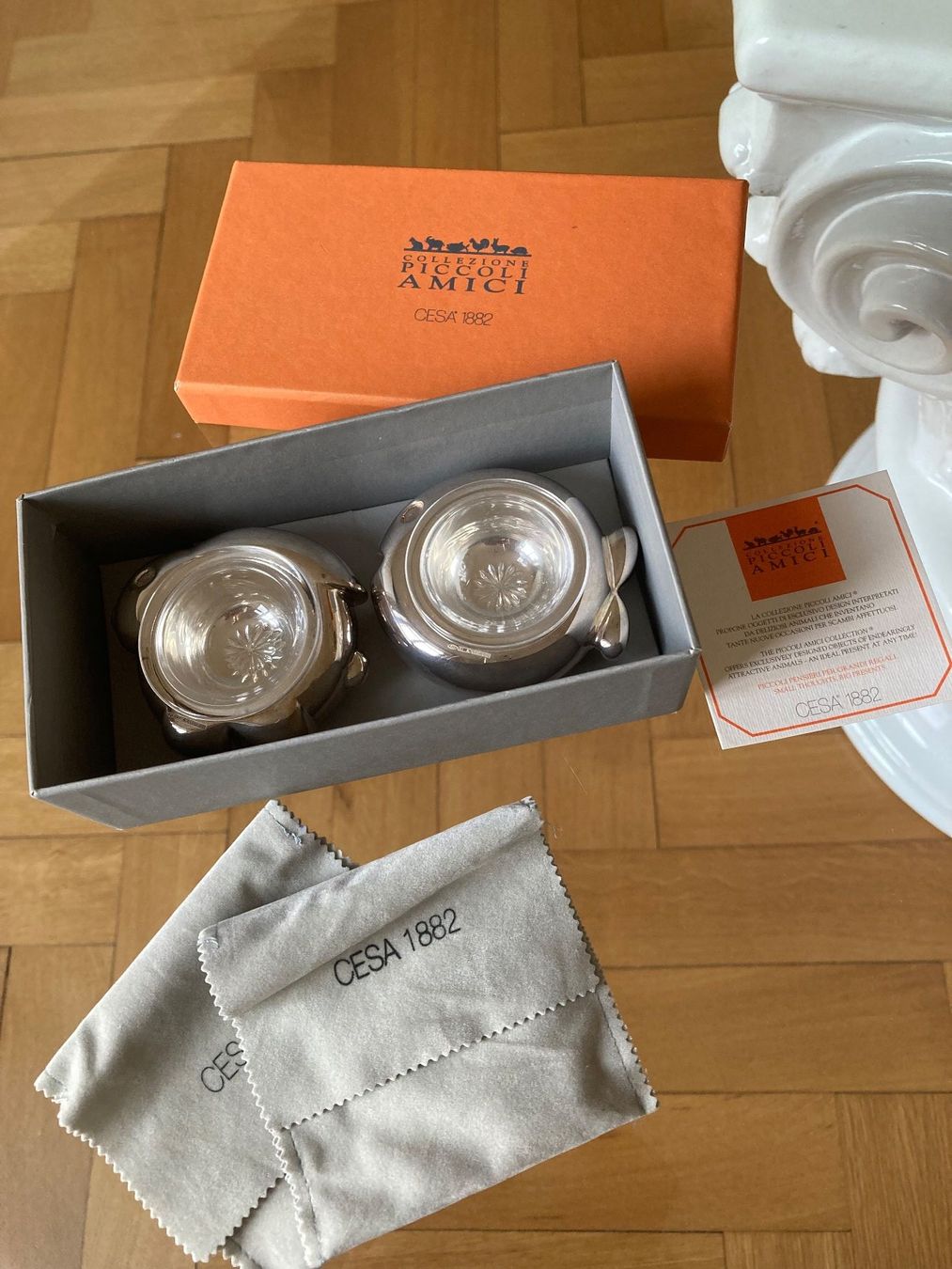 Geschirrsets: EDLE CESA SALZ/PEFFER SCHALEN, SILBER 925, HANDGEMACHT, NEU! – Neu und originalverpackt aus Zürich von einefreude