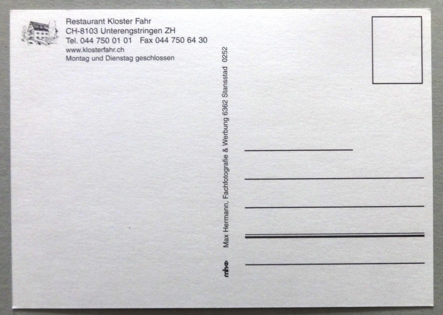Cartoline postali: Rest. Kloster Fahr, Unterengstringen ZH – Usato da Fétigny venduto da Billy2miny 1
