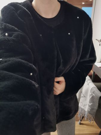 Pfeffinger webpelz Jacke Perlen 48 schwarz mantle cape ponch