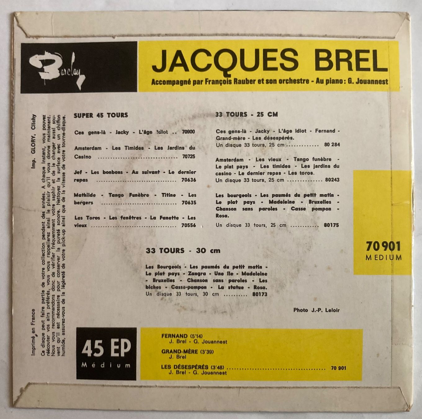 Dischi in vinile: JACQUES BREL - FERNAND – Usato da Poliez-Pittet venduto da Newtown-Records 1