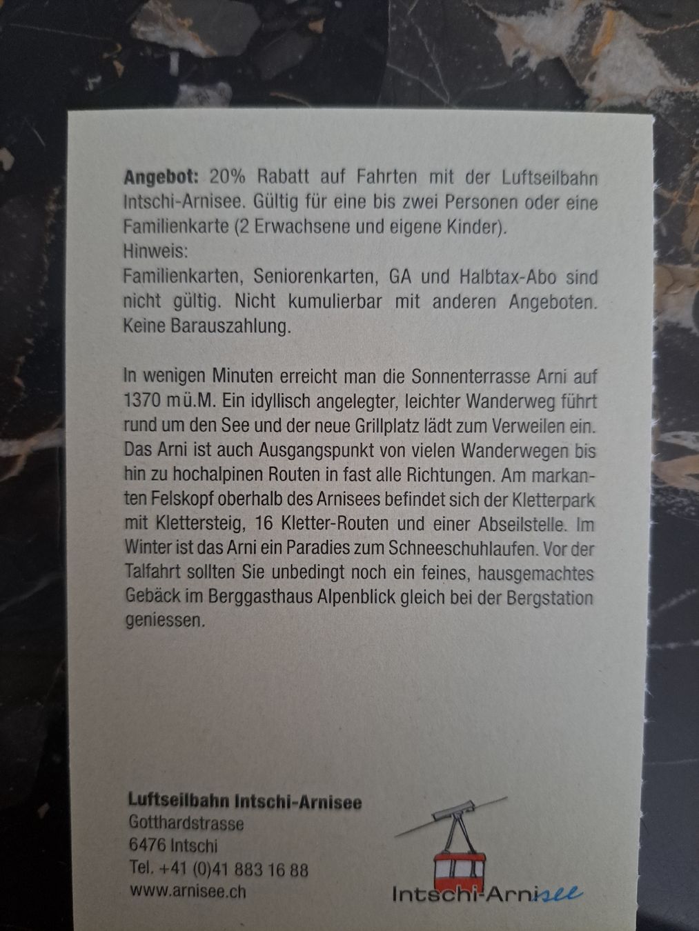 Buoni: 20% Rabatt! Luftseilbahn Intschi-Arnisee, gültig bis 30.4.27 – Nuovo e nell'imballaggio originale da Gelterkinden venduto da sonne1976 1