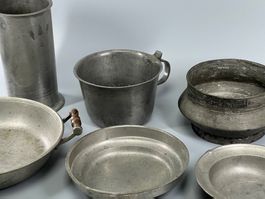 Antikes Zinn Geschirr Set, 6 teilig, Dekoration