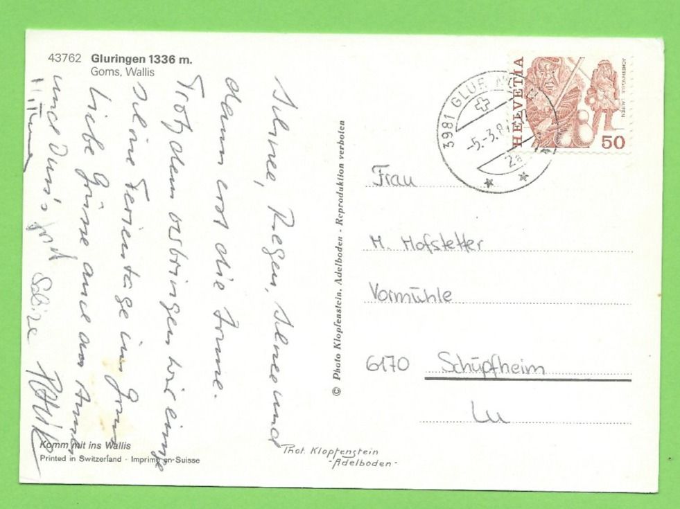 Cartoline postali: Gluringen, Goms, Wallis – Usato da Zürich venduto da t24_de 1