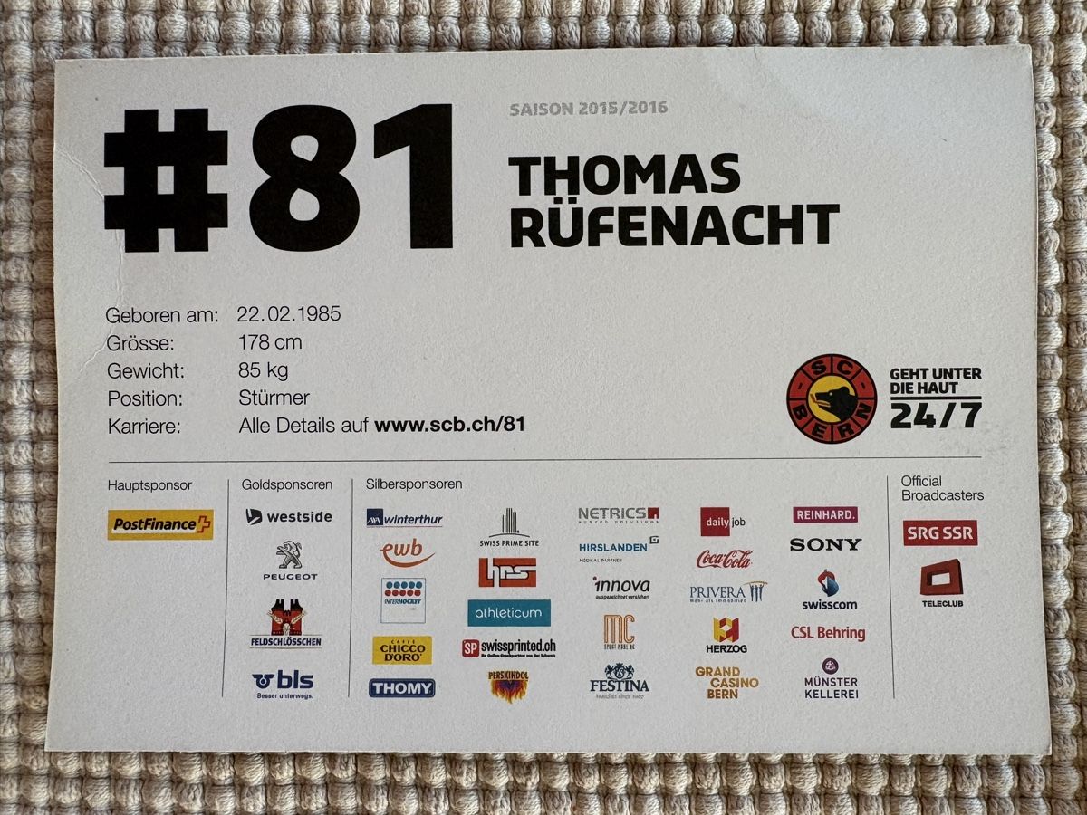 Autographes: AK Autogramm von SCBern / Thomas Rüfenacht – D'occasion à Rümlang par Kartenpost1 1