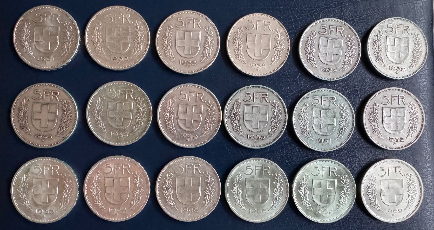 Alle Münzen: 5 Fr. Silber - Kompletset - 1931-1969 Vorz. – Gebraucht aus Ebikon von Dmasterx 1