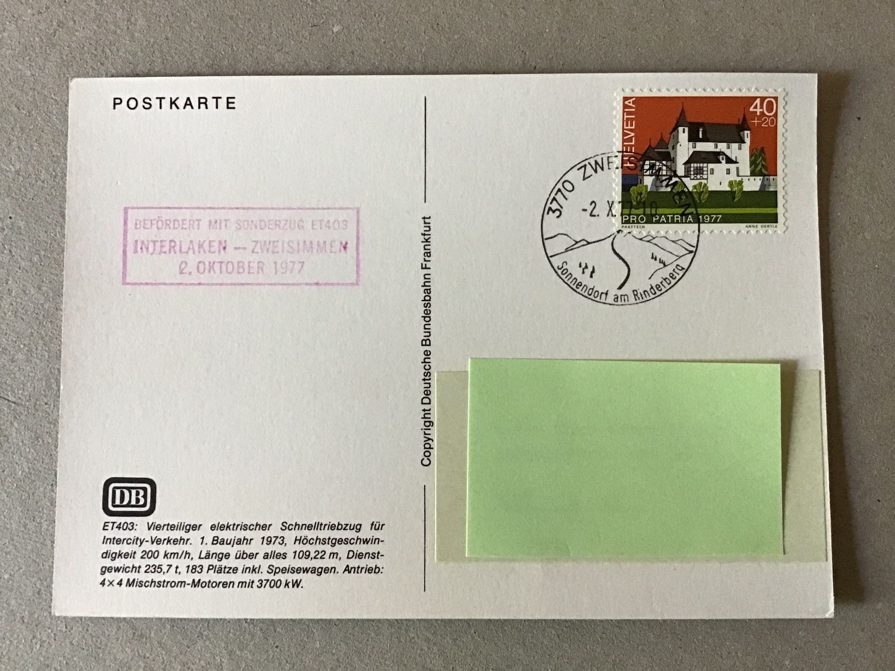 Cartes postales: Postkarte mit Stempel Sonderzug ET403 – D'occasion à Urtenen-Schönbühl par absolut08